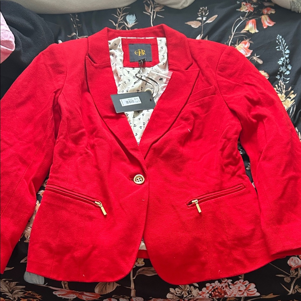 Red Women's Single-Button Blazer Jacket